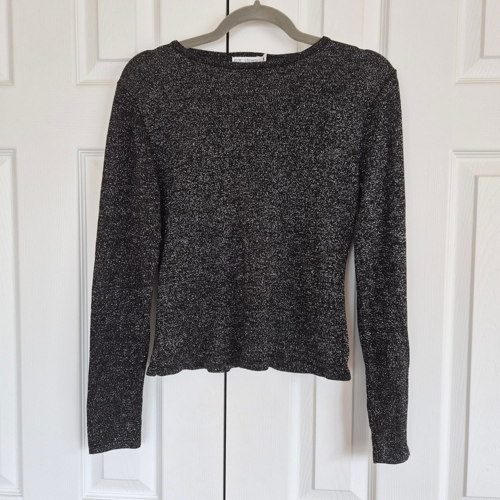 Erik Stewart Womens Black Silver Metallic Lurex Knit Long Sleeve Top‎ Medium USA